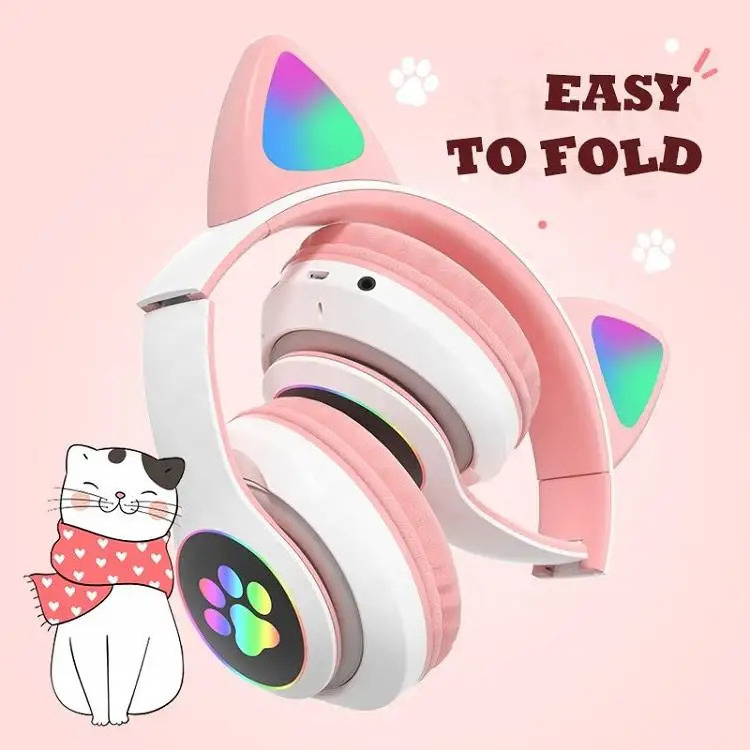 Hot Sale Mobile Phone Computer Music Accessories Bluetooth RGB Gaming Atmosphere Light Activity Gift Cat Wireless Headset