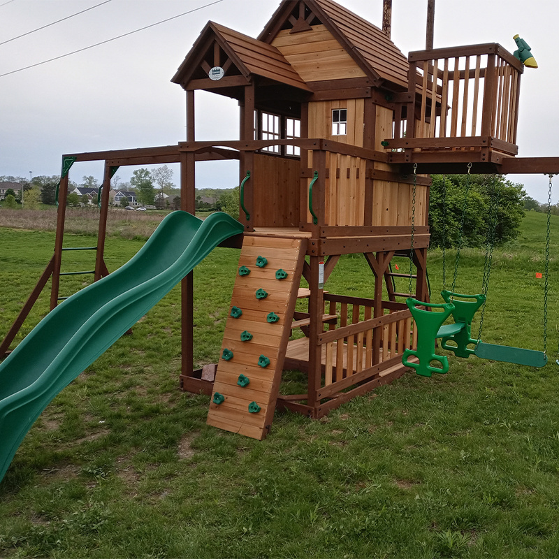 Wooden Climbing Frame Swing Set with Plastic Slide Outdoor Playground Equipment