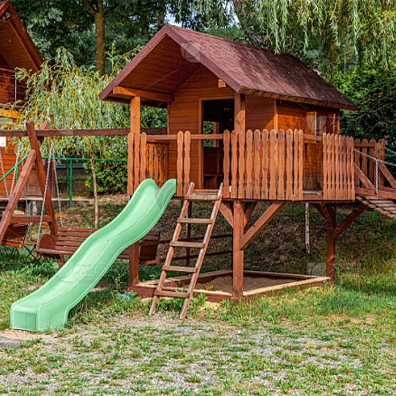 kids outdoor playground wood playground wooden children house Swing and Slide