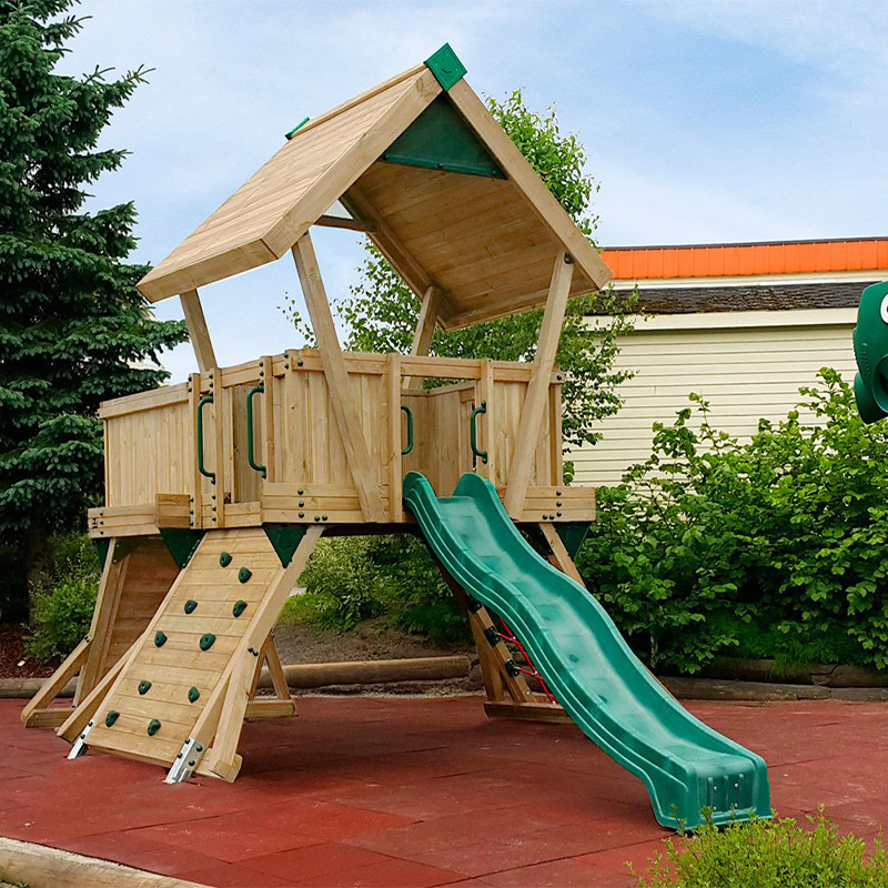 kids outdoor playground wood playground wooden children house Swing and Slide