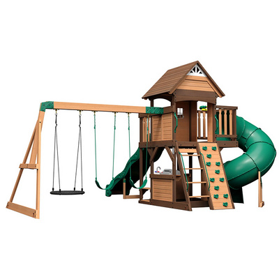 kids outdoor playground wood playground wooden children house Swing and Slide