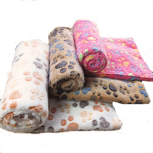 Free Sample Pet Dog Cat Warm Soft Sleep Mat Paw Print Fleece Pet Dog Puppy Blanket