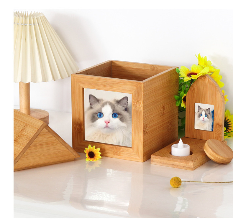 Custom Bamboo personalized Cremation Urns Pet Memorial Keepsake Urns Photo Box Pet Cremation Urn for pet