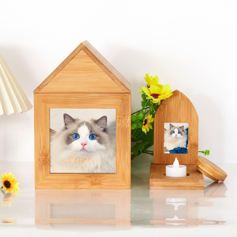 Custom Bamboo personalized Cremation Urns Pet Memorial Keepsake Urns Photo Box Pet Cremation Urn for pet