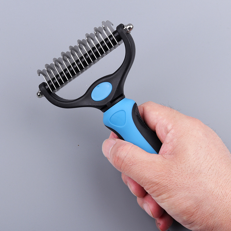 Free Sample Europe and America Supplier Pet Grooming Wide Brush Double Sided Shedding Dematting Undercoat Rake Dog Hair Comb S,L