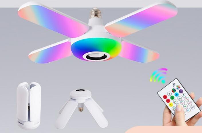 Fan shaped 4 leaves multicolor smart lamp e27 smart control lamp led rgb light dimmable wireless music bulbs foldable