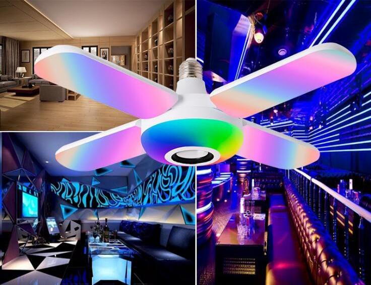 Fan shaped 4 leaves multicolor smart lamp e27 smart control lamp led rgb light dimmable wireless music bulbs foldable