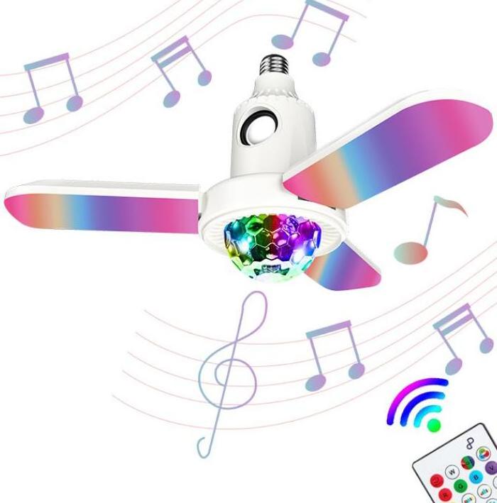 Colorful  E27 40w fan lights smart led music blue-tooth lamp3 leaves bulbs for living room