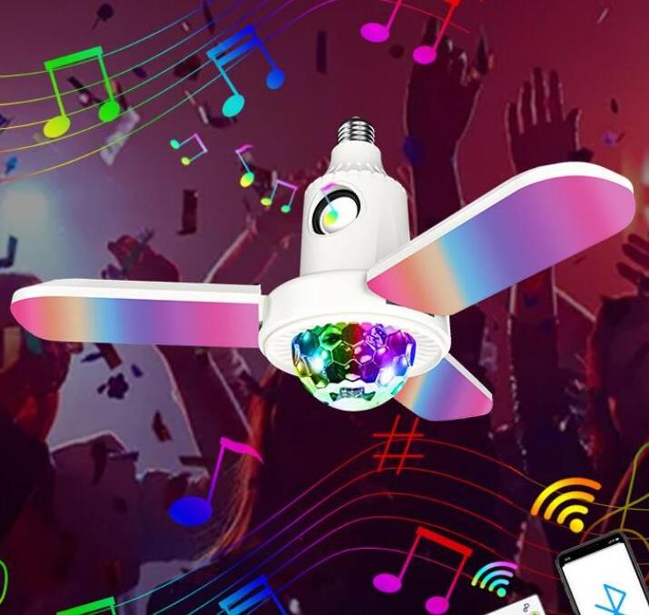 Colorful  E27 40w fan lights smart led music blue-tooth lamp3 leaves bulbs for living room