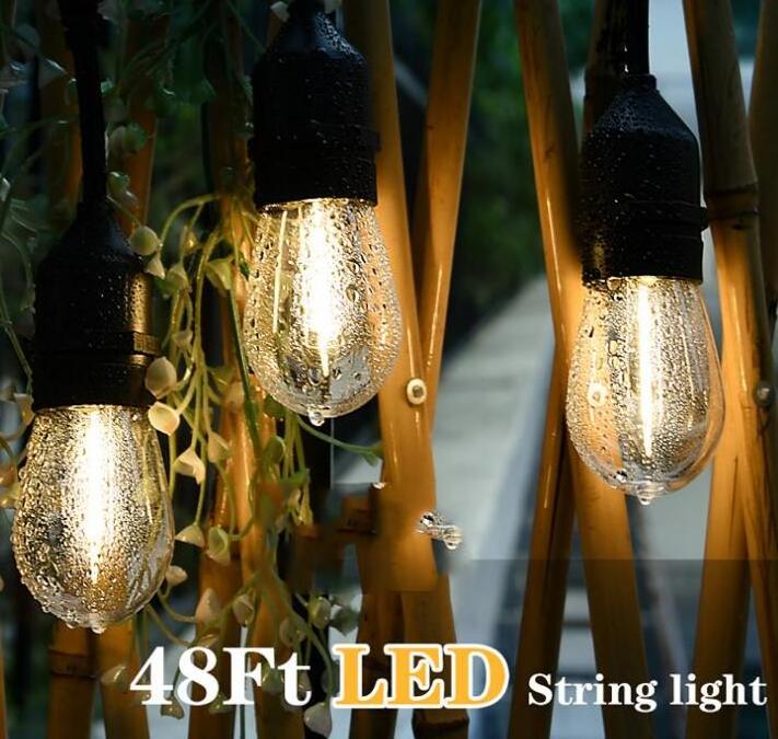 Durable 48 ft outdoor flexible led Light string Hanging E27 E26 Sockets waterproof belt clip Patio Lights