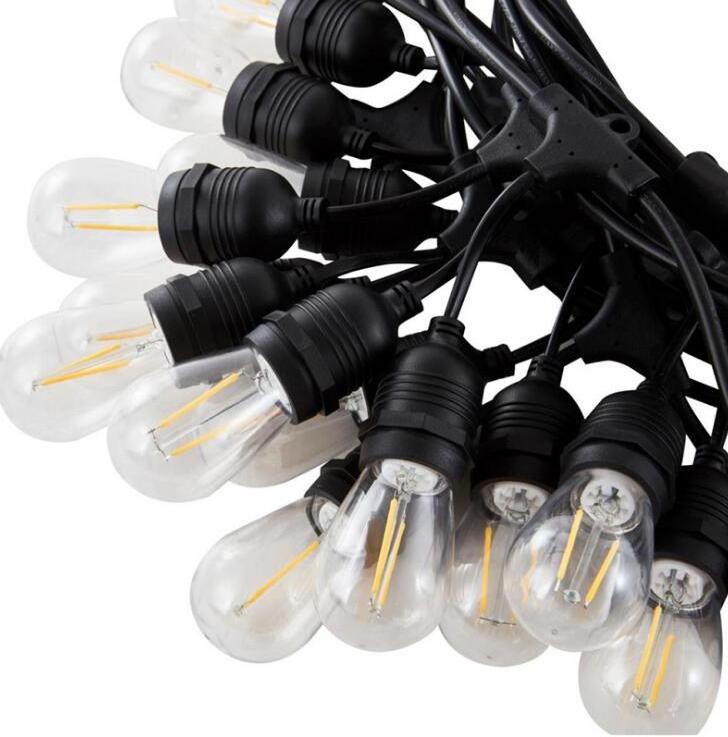 Durable 48 ft outdoor flexible led Light string Hanging E27 E26 Sockets waterproof belt clip Patio Lights