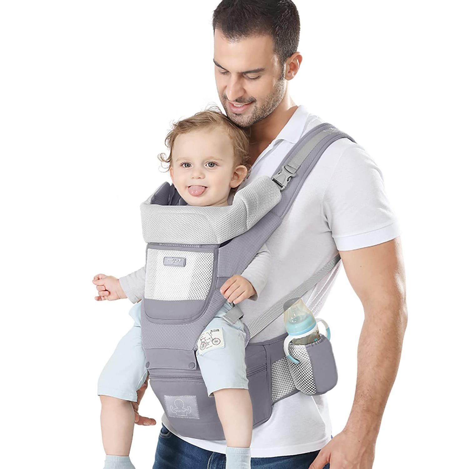 Baby Carrier Ergonomic Infant Carrier with Hip Seat Kangaroo Bag Soft Baby Carrier Newborn to Toddler 7-45lbs Front and Back