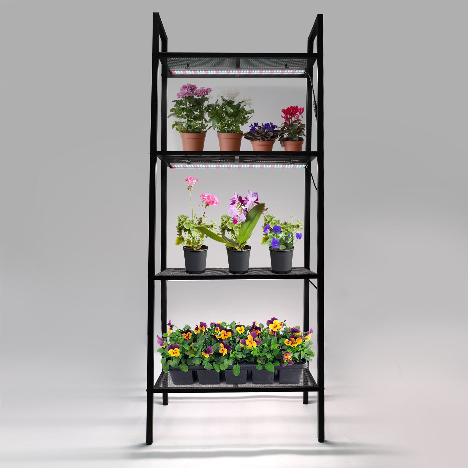 4-Tier Metal Grow Light Flower Plant Indoor Stand Rack Greenhouse Plant Shelf with Full Spectrum LED Fixture