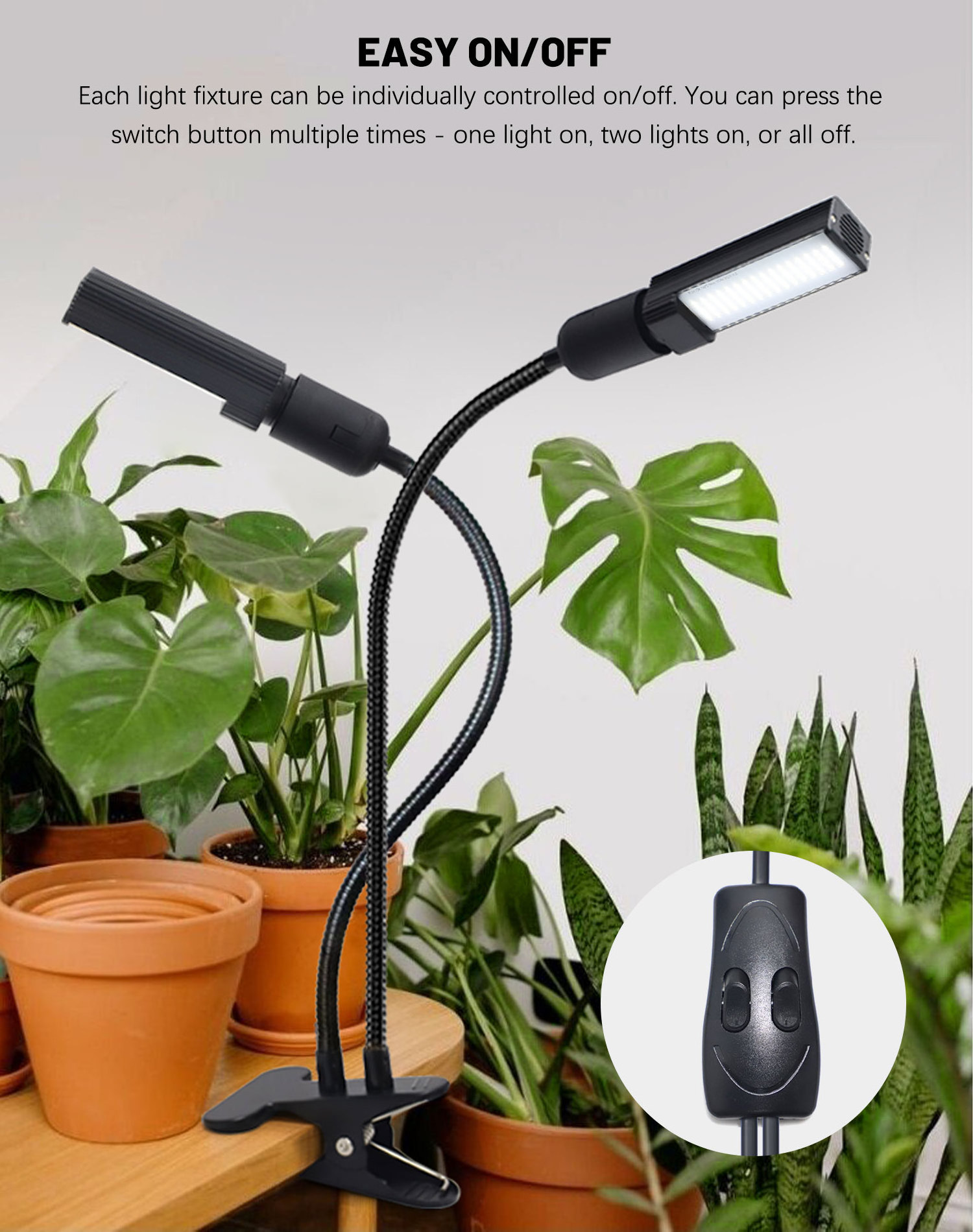 Free Bulb Replacement Dual Head Plant Grow Light Clip on Lamp Gooseneck LED Light Fixture for Indoor Plants Full Spectrum