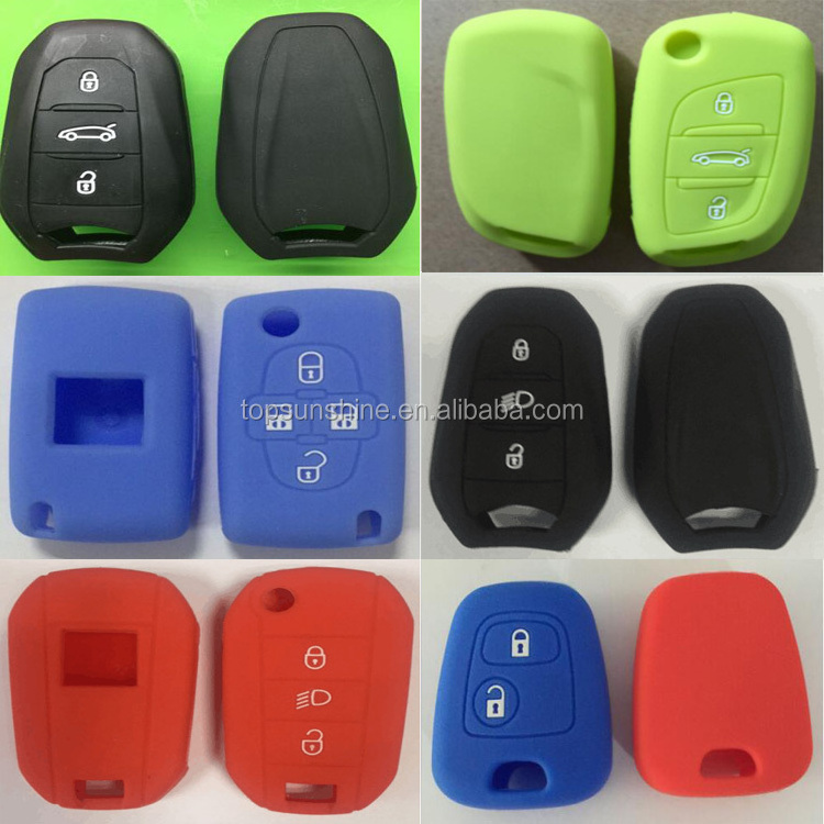 3-Button Smart Key (Keyless Go Only) - Key Cover in Black Silicone Car Key Case Compatible with Peugeot