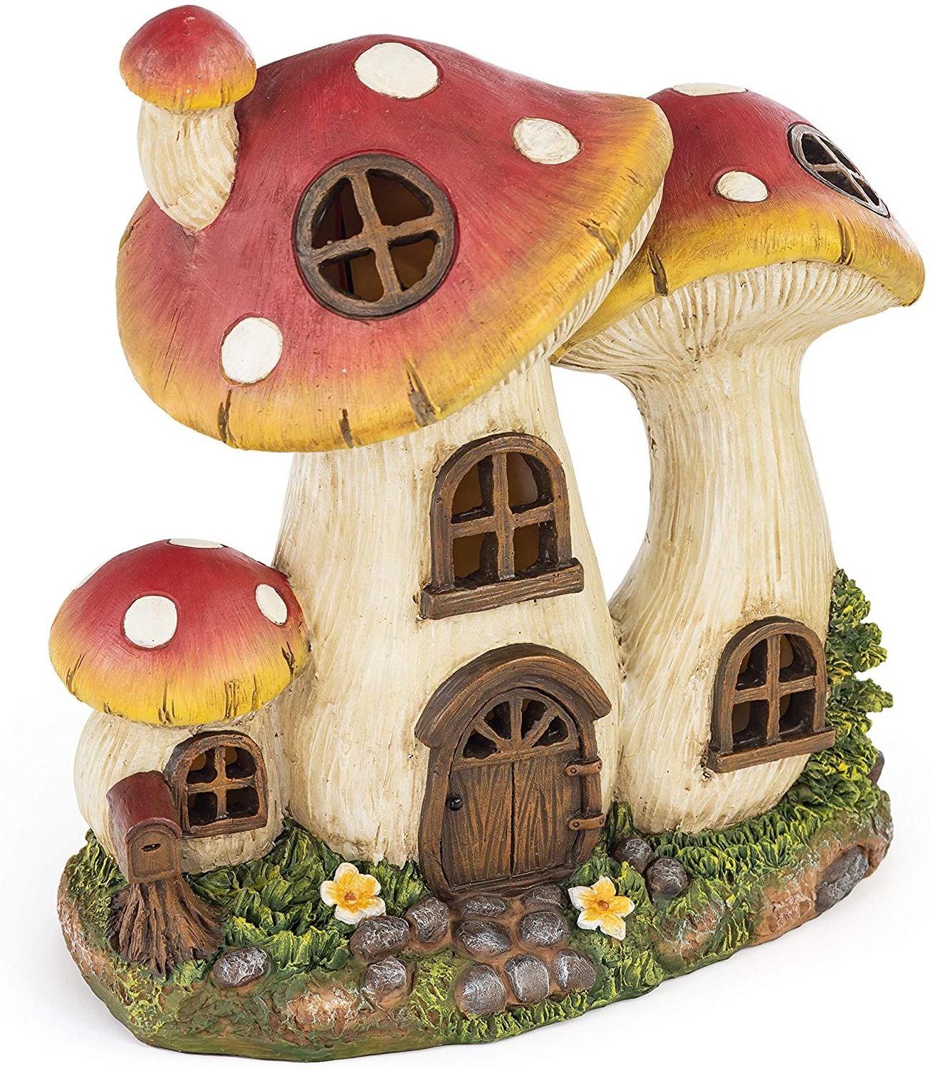 Fairy Garden Mushroom Fairy House Garden Sculpture Decoration Solar Outdoor Lighting