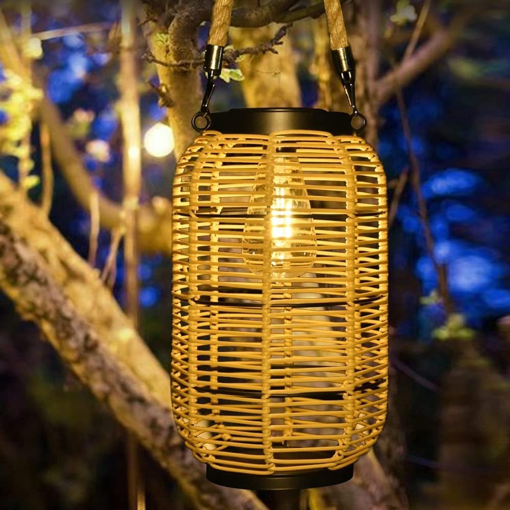 Solar Lantern Outdoor Hanging Lights Waterproof Outdoor Solar Rattan Lantern Bright Solar Outdoor Tabletop Lamp