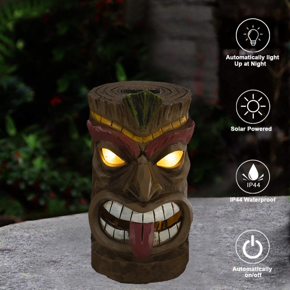 Outdoor Decoration Tiki Head Solar Powered LED Patio Decor Garden Light