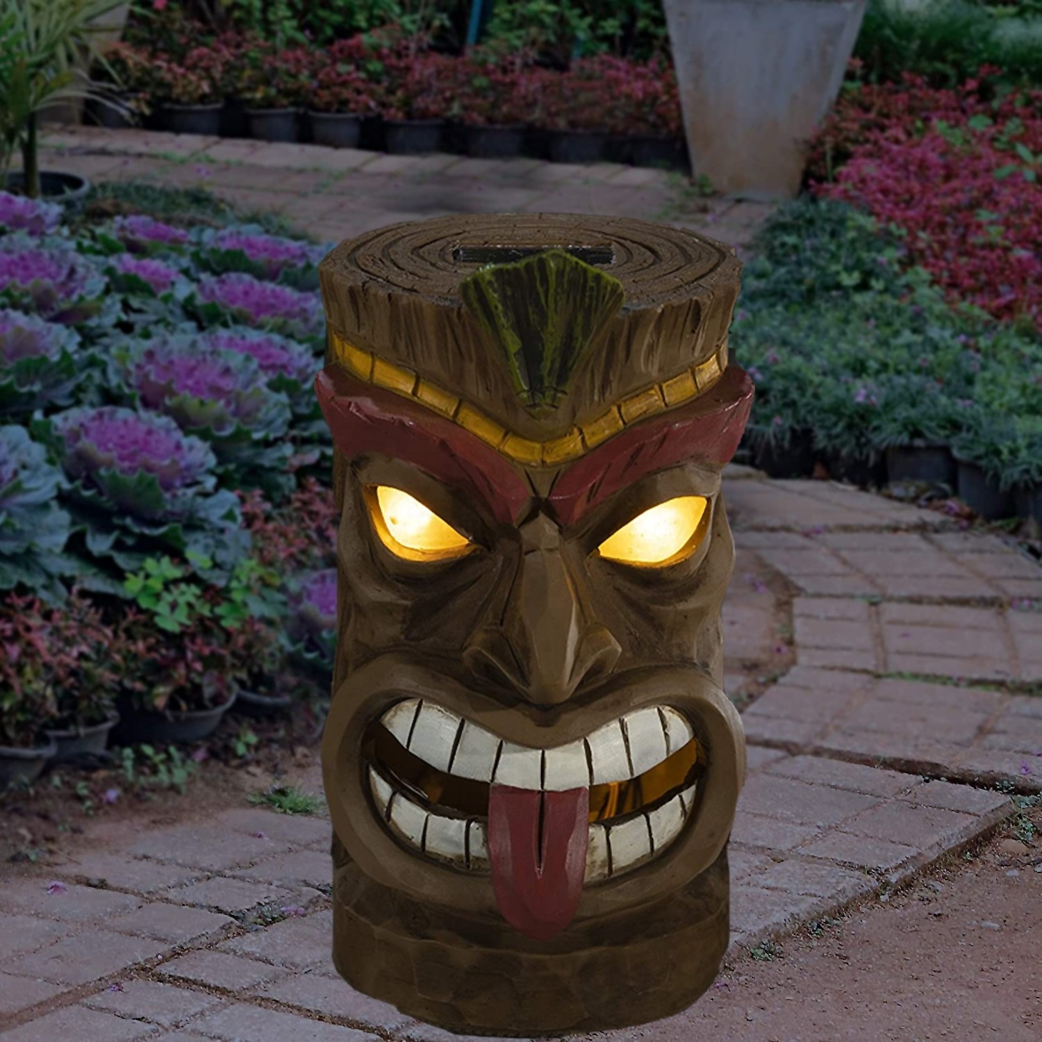 Outdoor Decoration Tiki Head Solar Powered LED Patio Decor Garden Light