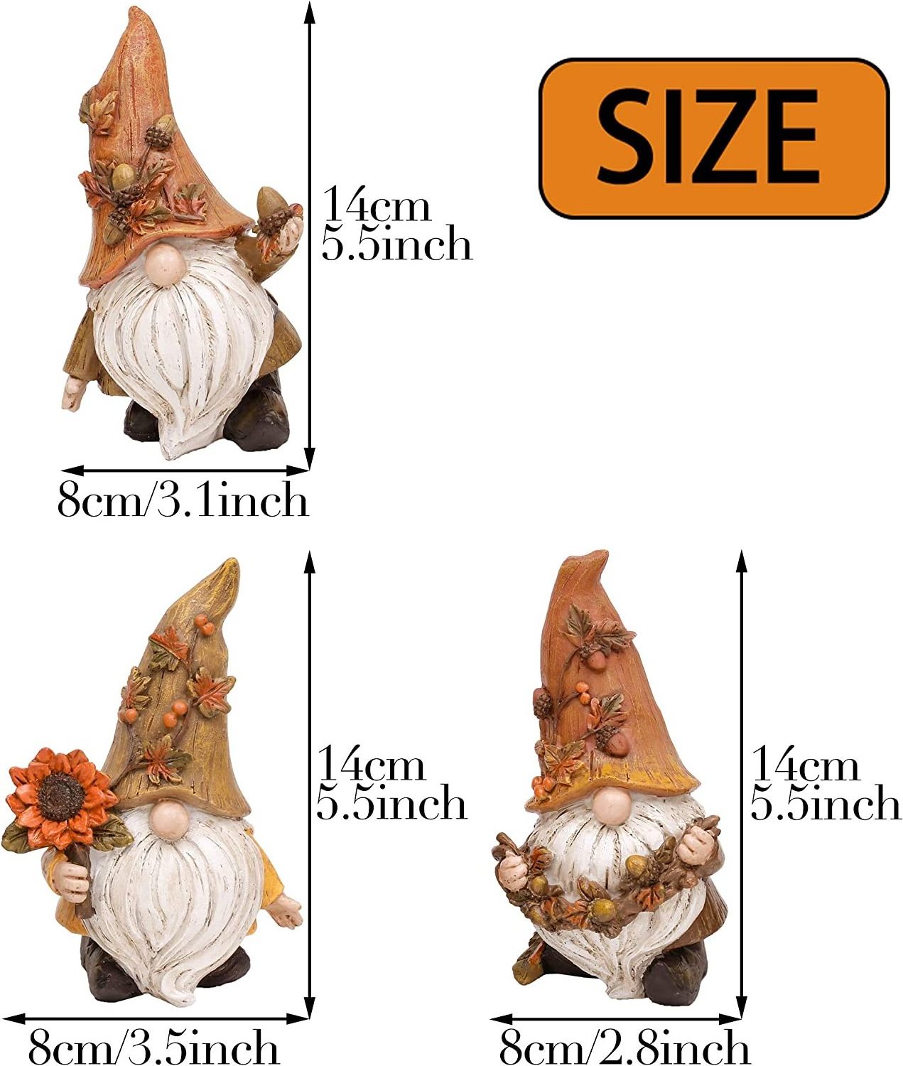 Resin Cute Dwarf Figures Sunflower Holding  Long Hat Table Decoration Fall Gnome Statue