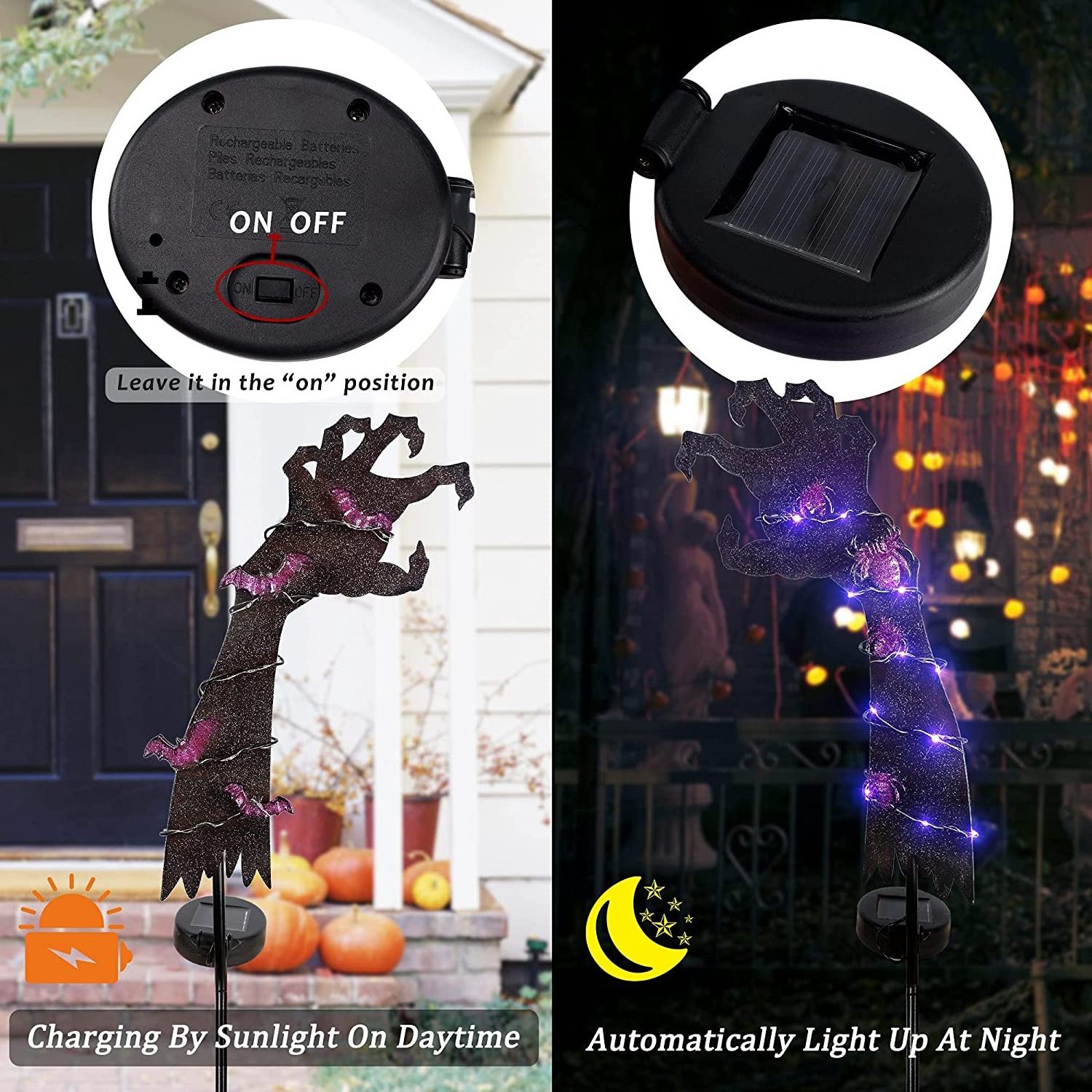 Solar Halloween Yard Decorations Outdoor LED Solar Powered Ghost Hand Halloween Pathway Lights