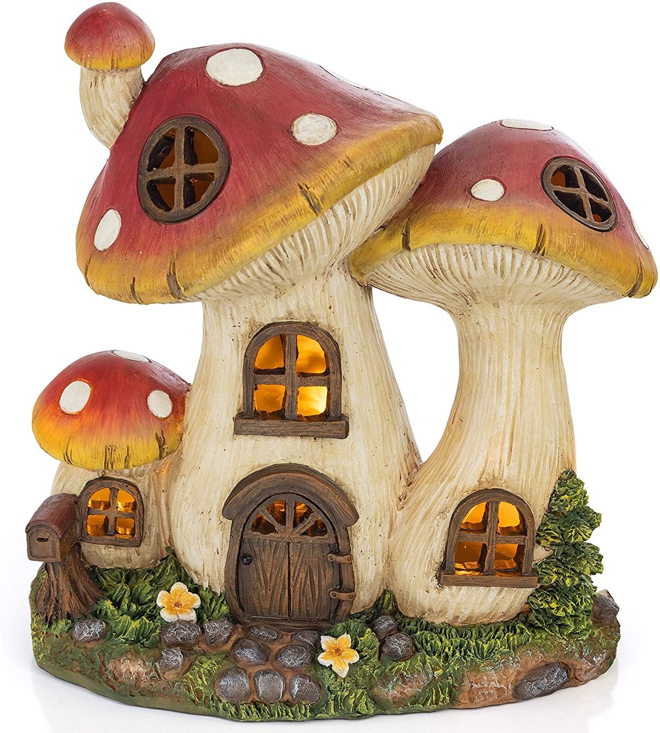 Fairy Garden Mushroom Fairy House Garden Sculpture Decoration Solar Outdoor Lighting