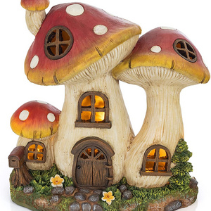 Fairy Garden Mushroom Fairy House Garden Sculpture Decoration Solar Outdoor Lighting