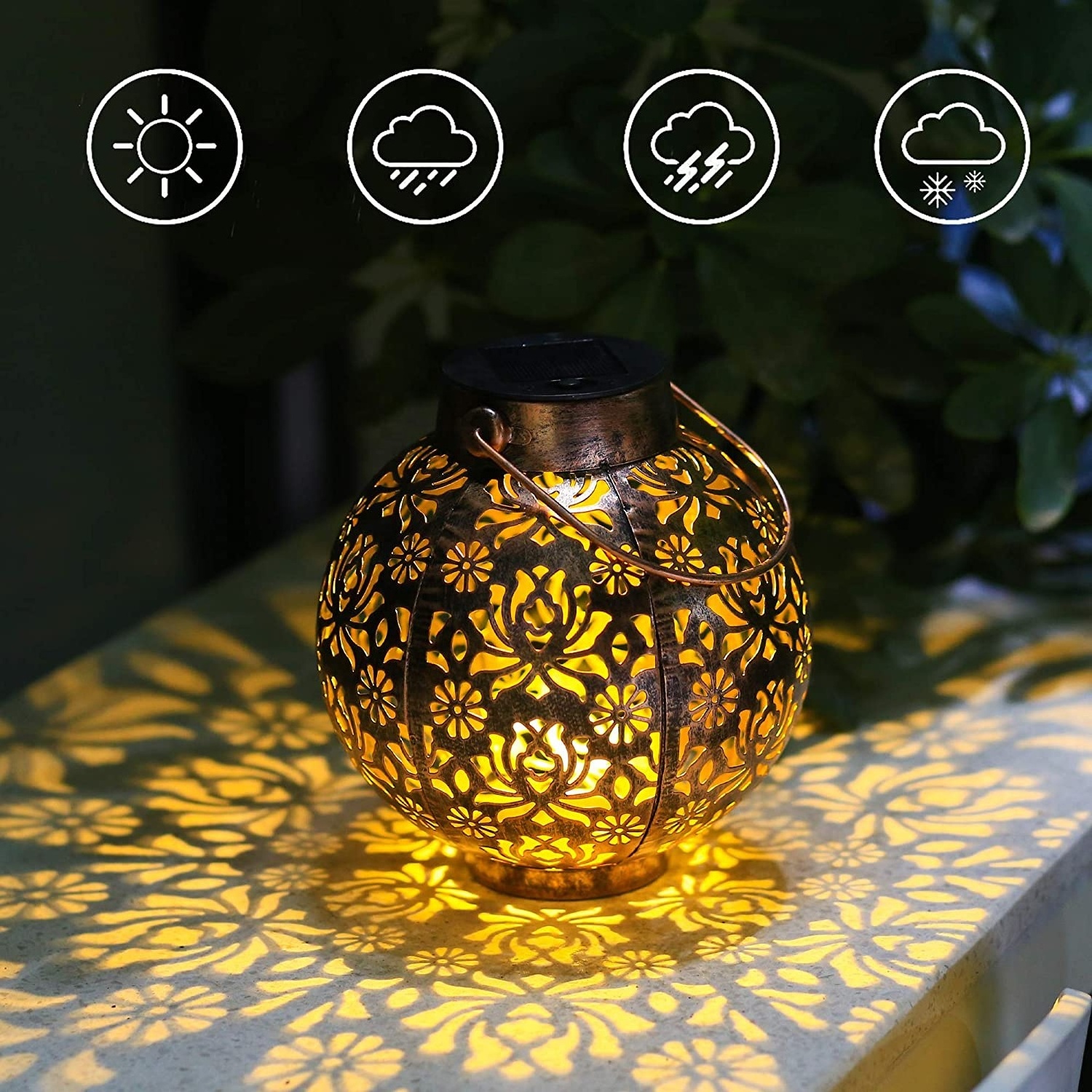 Warm White Garden Lanterns Waterproof Landscape Decoration Outdoor Metal Hanging Solar Lanterns