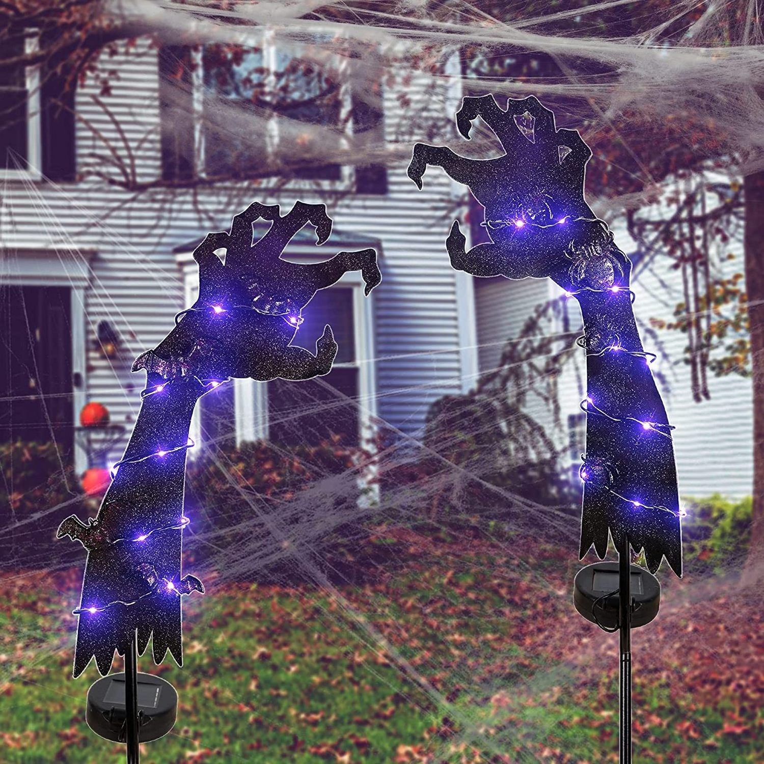 Solar Halloween Yard Decorations Outdoor LED Solar Powered Ghost Hand Halloween Pathway Lights