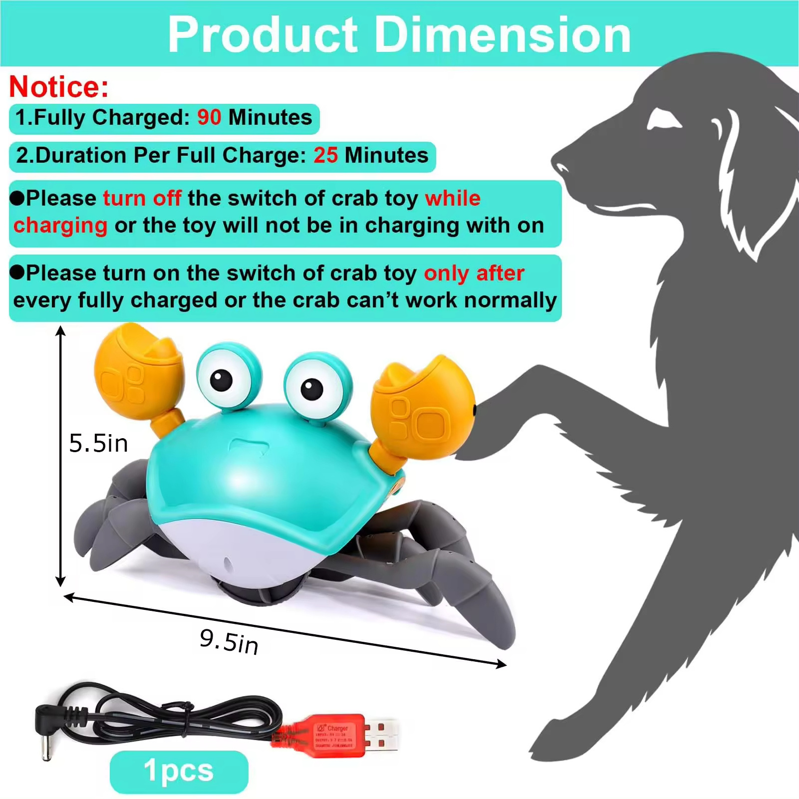 Induction Crawling Crab Tummy Time Pet Dog Cat Automatic Crawling Crab Toy With Music And Led Light Up