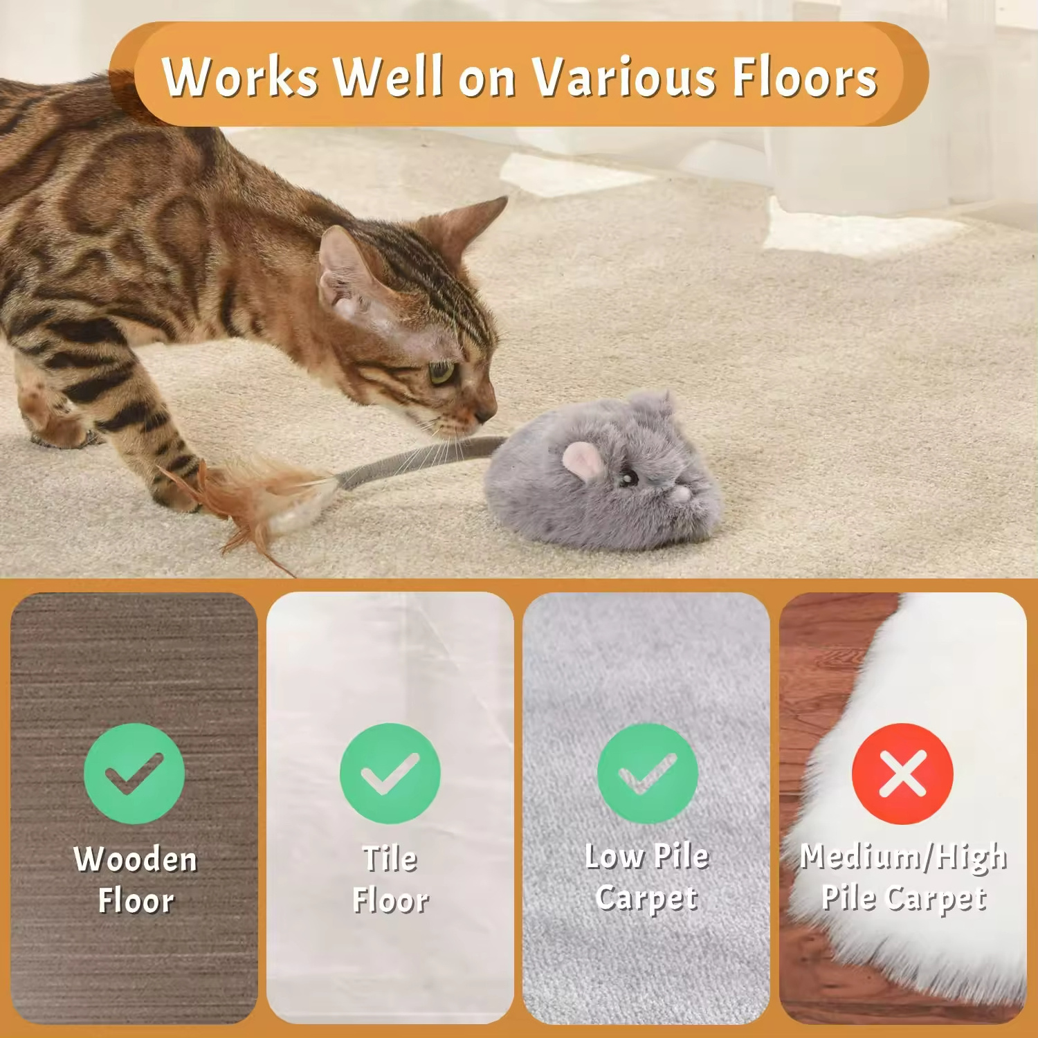 Soft Cute USB Rechargeable Automatic Moving Electric Cat Plush Mouse Toy Interactive Cat Toys for Indoor Cats