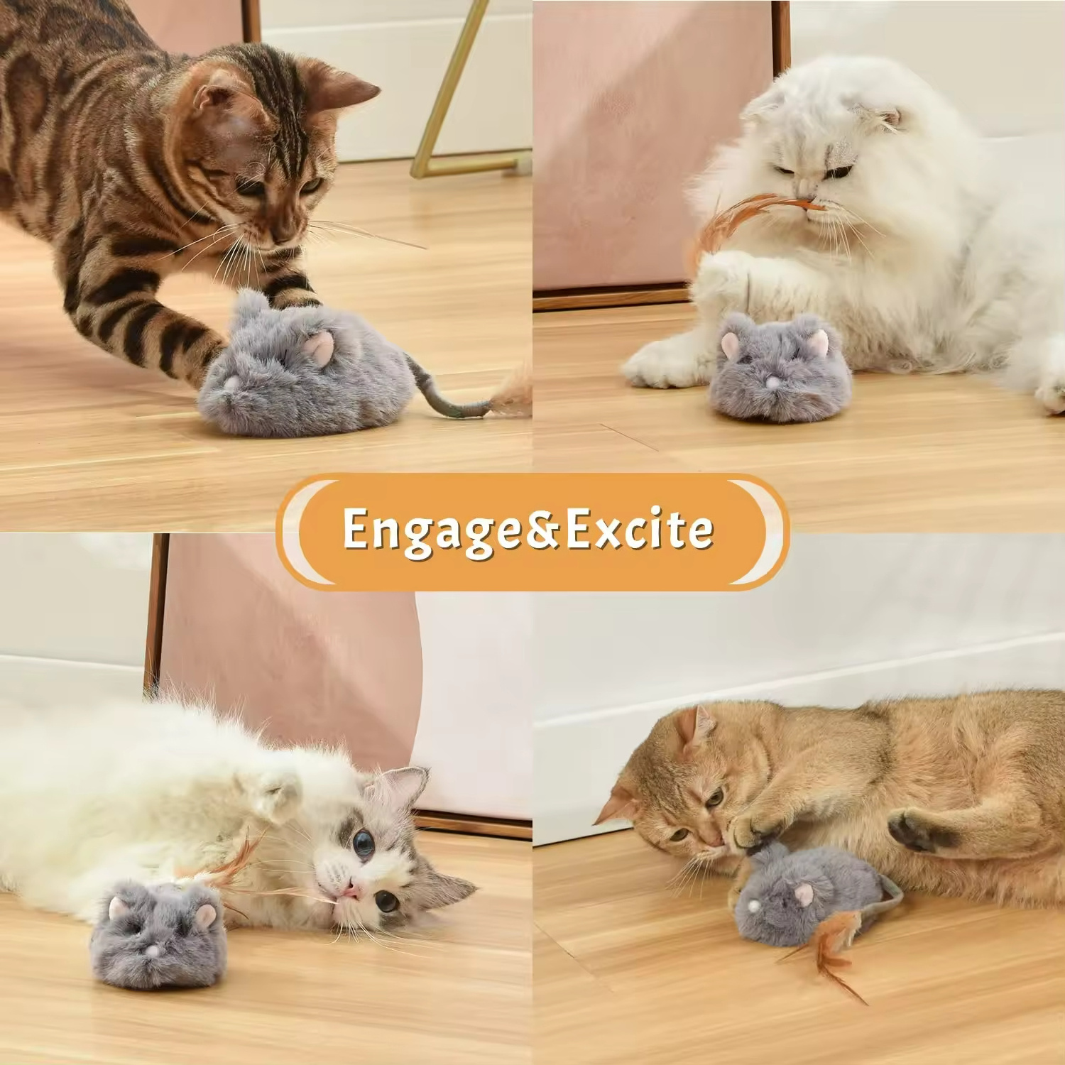 Soft Cute USB Rechargeable Automatic Moving Electric Cat Plush Mouse Toy Interactive Cat Toys for Indoor Cats