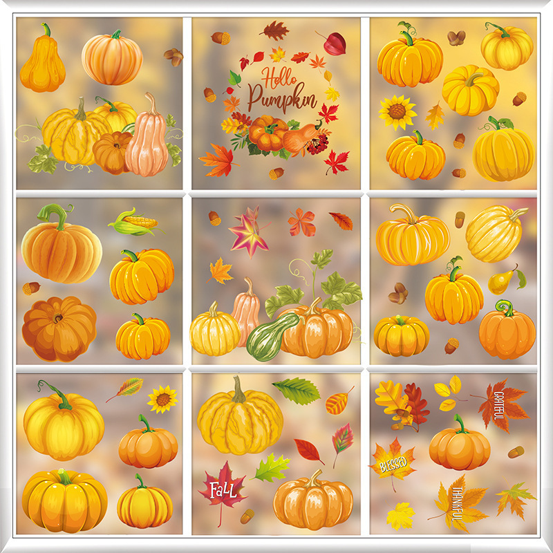 Hot Selling Autumn Pumpkin Window Decals Living Room Decorative Wallpaper Thanksgiving Pumpkin Wall Sticker