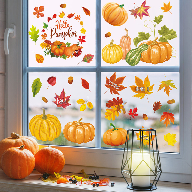 Hot Selling Autumn Pumpkin Window Decals Living Room Decorative Wallpaper Thanksgiving Pumpkin Wall Sticker