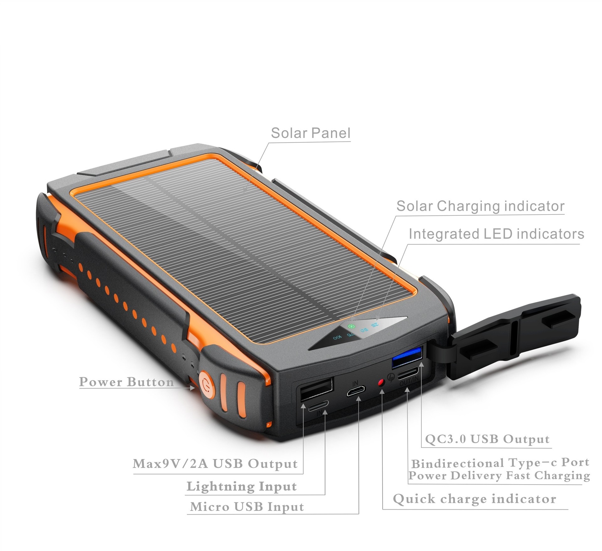 Trend 24000 mAh USB Solar Panels Portable Folding Waterproof Phone Battery Charger Hiking Camping Sunlight Solar Power Bank