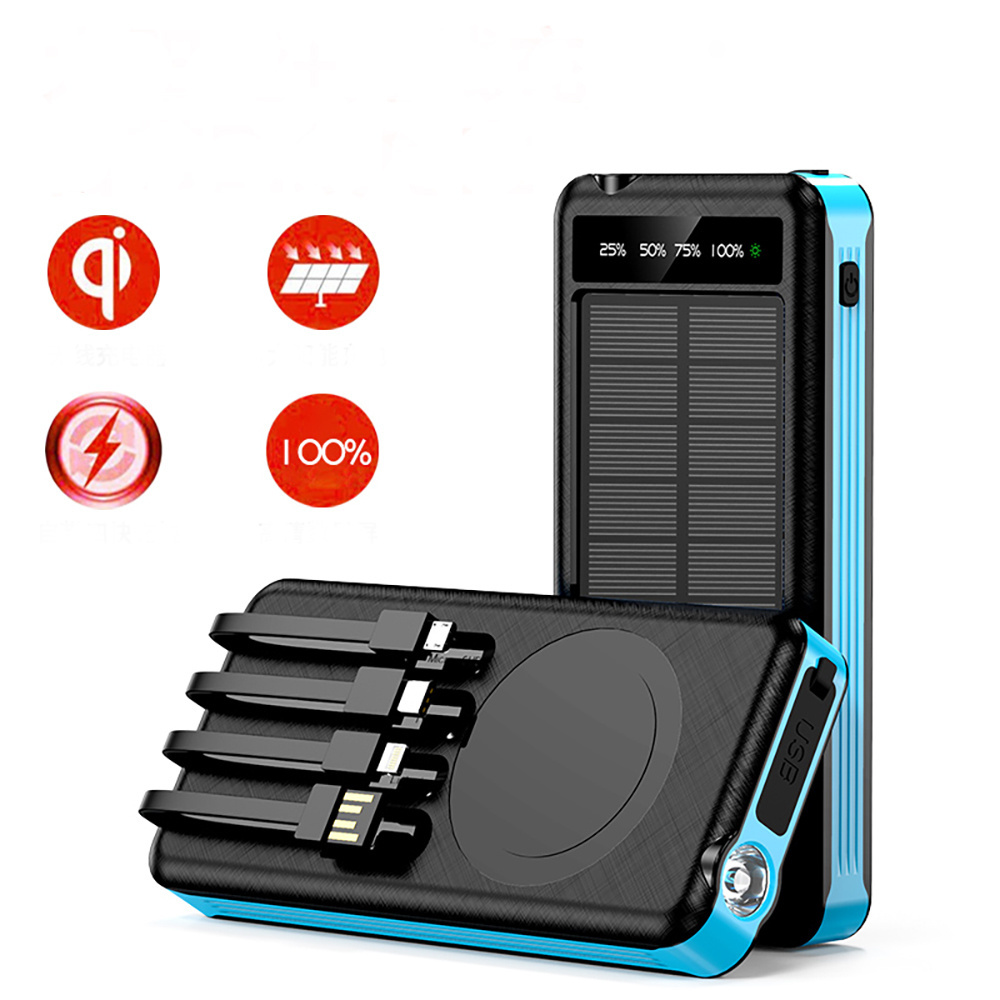 New Solar Power Bank 10000mAh Electronics Portable Charge Flashlight Built In 4-1 Cable Outdoor Waterproof Wireless Power Bank