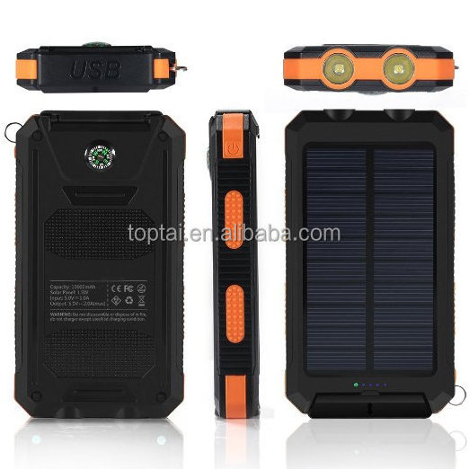 Solar Power Bank 10000mah Portable Solar Charger Waterproof External Battery Pack Dual USB for Cellphones Solar Panel Charger