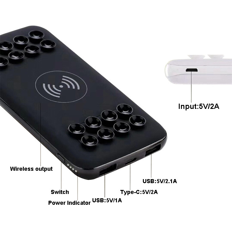 Factory selling CE ROHS qi wireless battery charger 10000mah sucker power bank