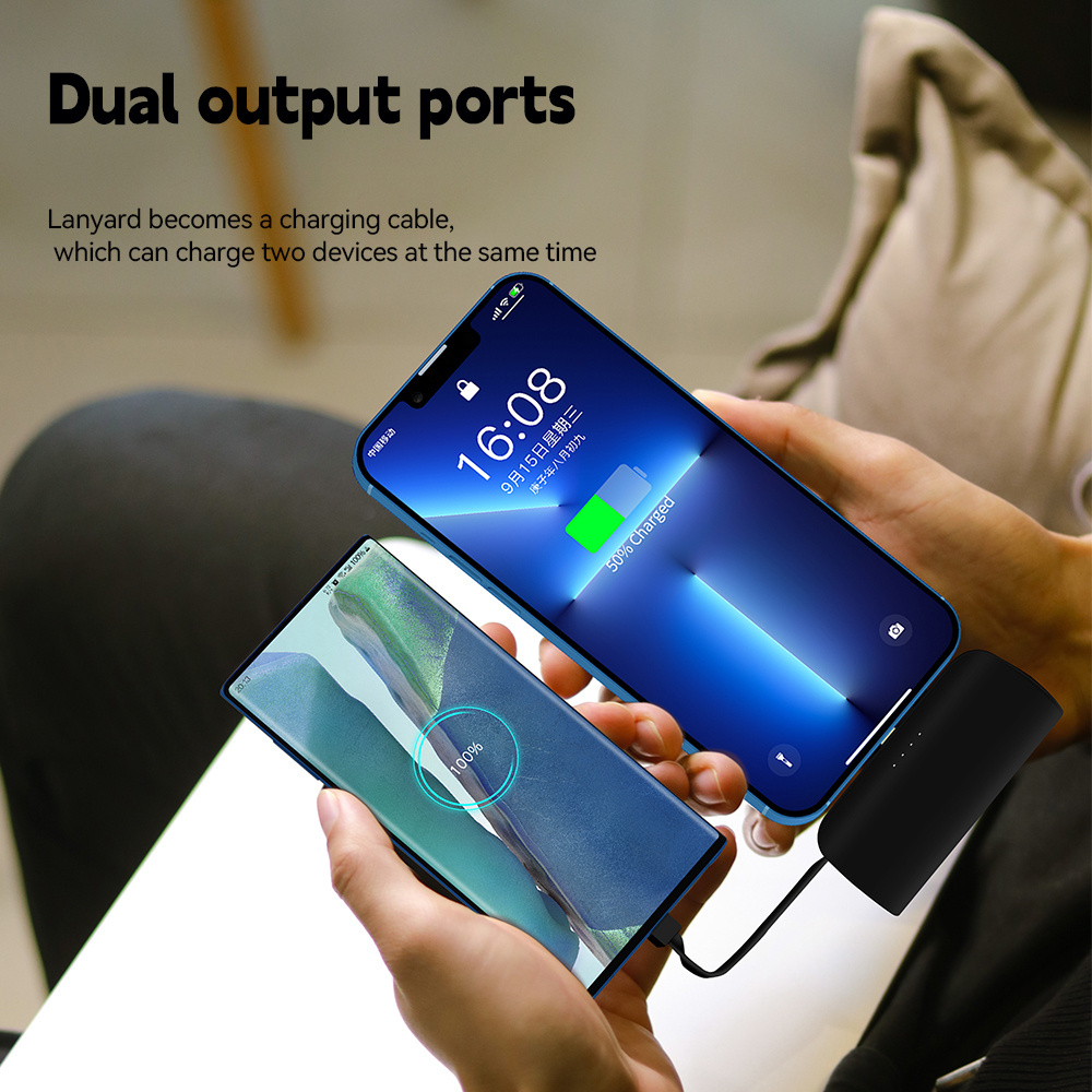 cargador portatil for Samsung 5000mAh Built-in Cable/ Stand Cute Battery Pack Compatible with Phone 15 Android Mini Power Bank