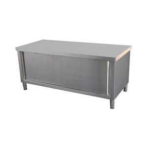 Double-deck Stainless Steel Table kitchen work bench Metal Prep Table with Sliding door