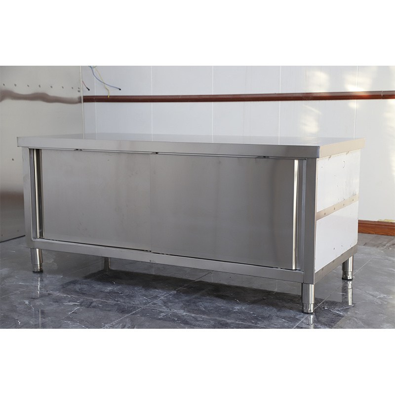 Double-deck Stainless Steel Table kitchen work bench Metal Prep Table with Sliding door