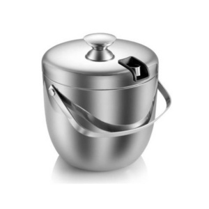 Double wall customized hotel silver bar round Metal container aluminium Stainless Steel Ice Bucket with cover lid