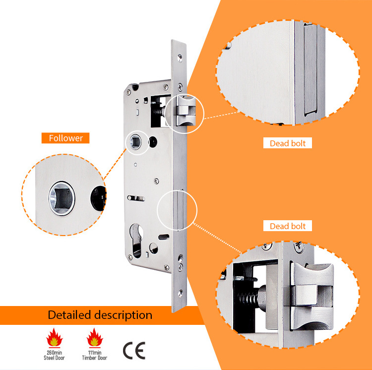 Stainless Steel Single Point Mortise Lock Body Door Handle Locking Door Hardware Lock Cylinder