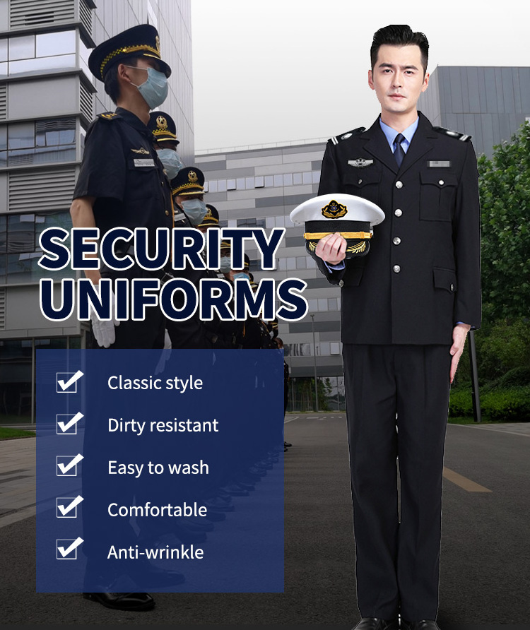 Spring Autumn Thicken Long Sleeve Black Men's Security Guard Uniform