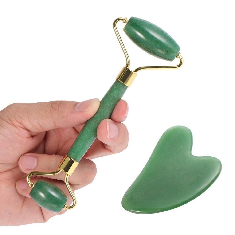 Jade Roller Gua Sha For Face Natural  Real Jade Face Roller Gua Sha Massage Set