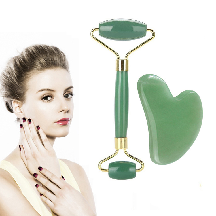 Jade Roller Gua Sha For Face Natural  Real Jade Face Roller Gua Sha Massage Set