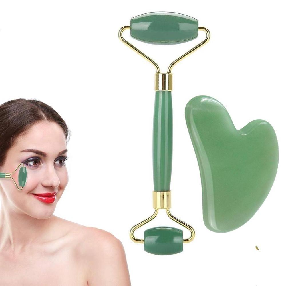 Jade Roller Gua Sha For Face Natural  Real Jade Face Roller Gua Sha Massage Set