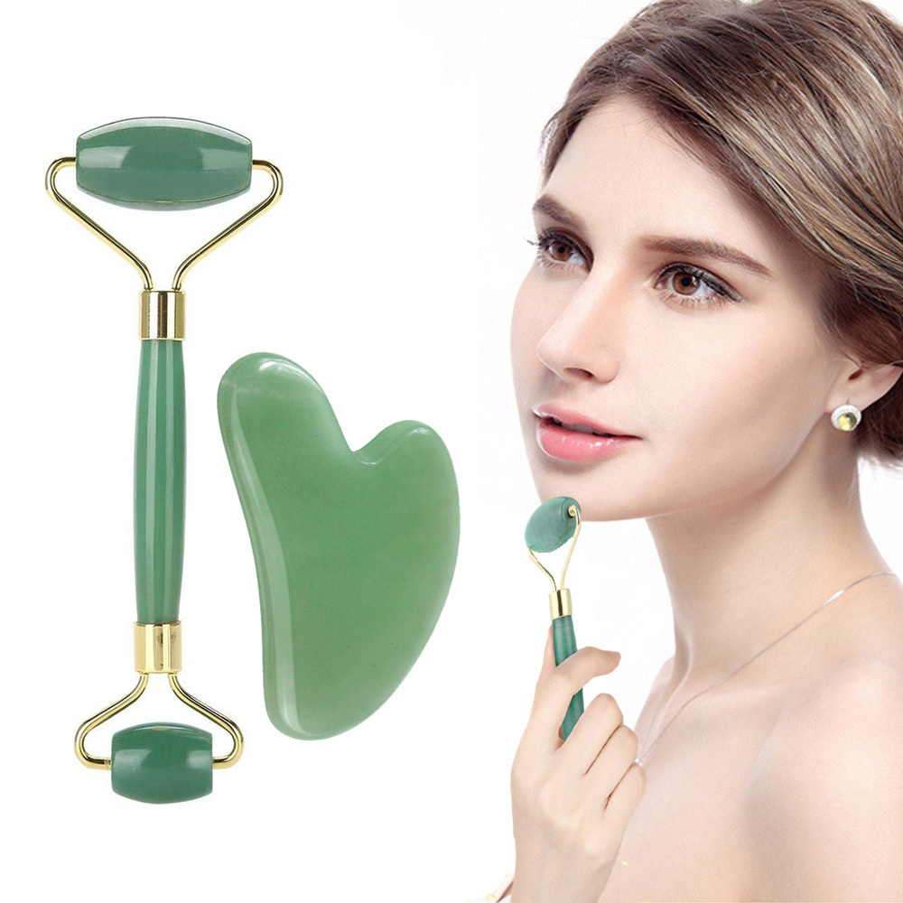 Jade Roller Gua Sha For Face Natural  Real Jade Face Roller Gua Sha Massage Set