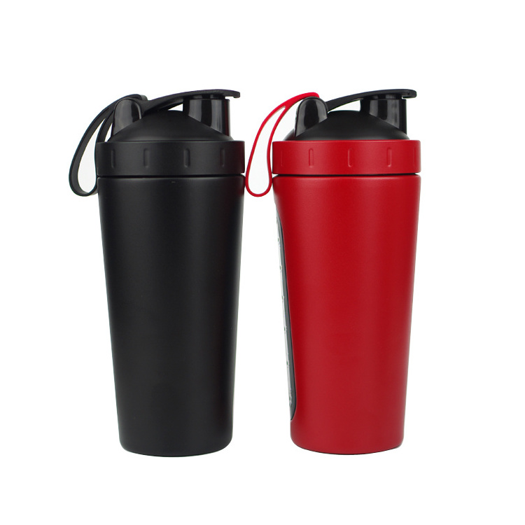 New Stainless Steel Gym Protein Shaker Sports Motivational Water Bottle with Leak-proof Visible Measuring Window