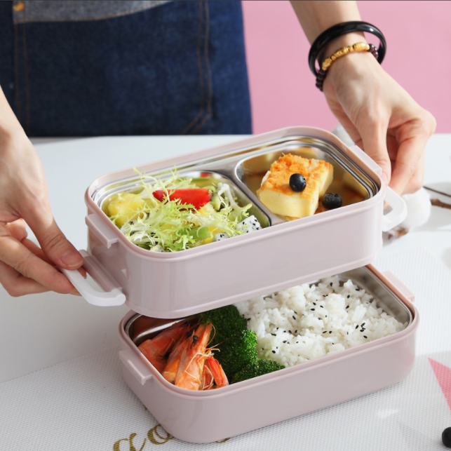 Stock Portable Stainless Steel Single/Double Layer Thermal Lunch Box